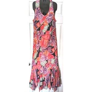Vintage Maxi Dress Floral Dress-U-II By Sharon Size 22 Ruffled Resort Feminine